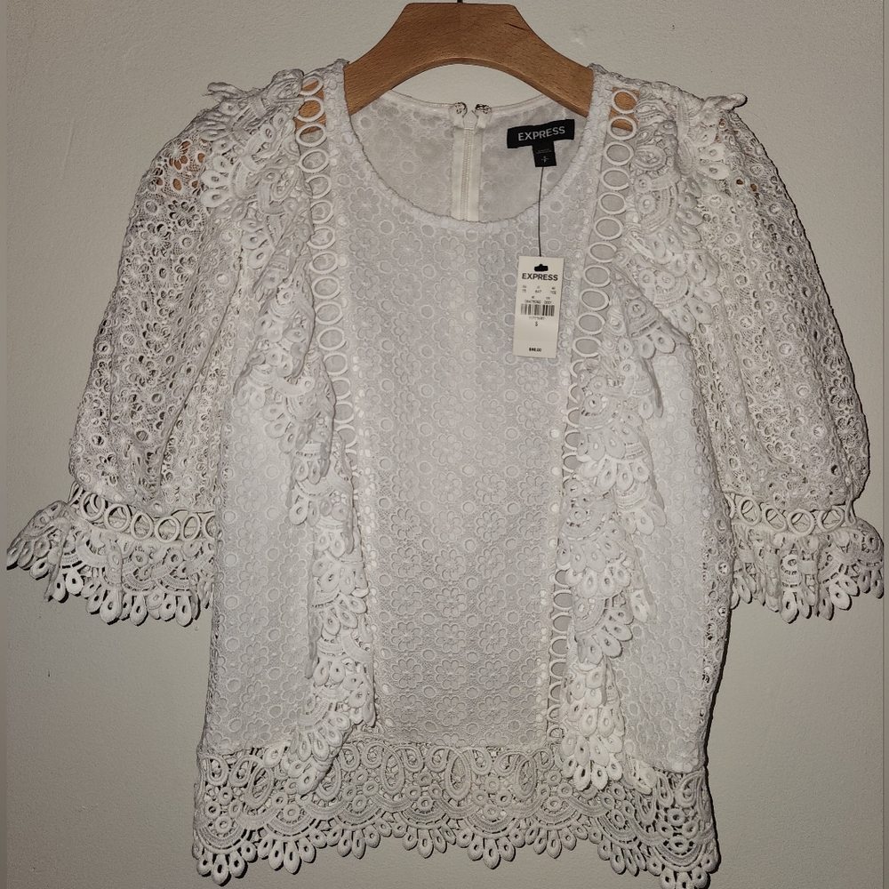 Express White Lace Ruffle Blouse